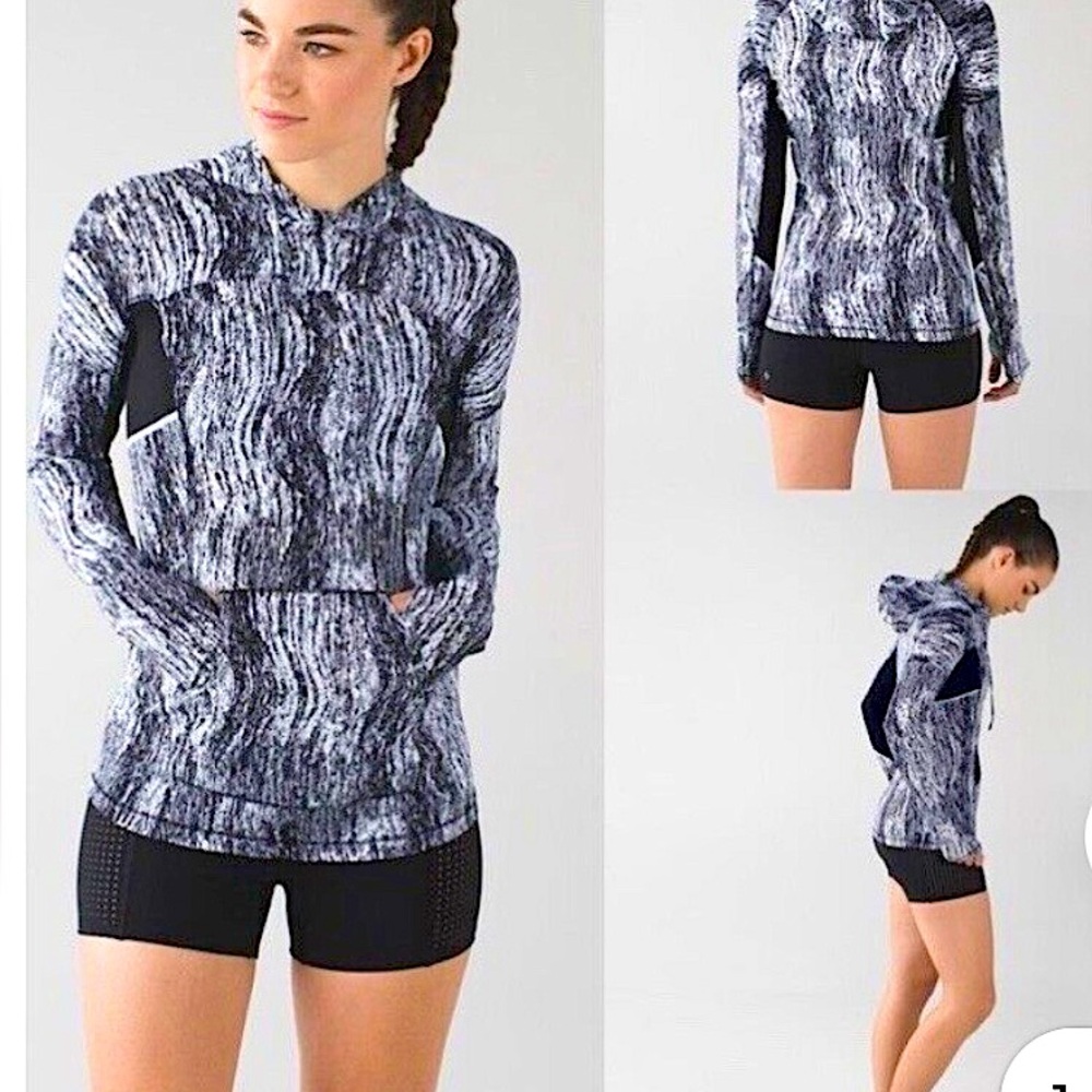 LULULEMON Runbeam Hoodie texture twist white/black. Ponytail hole in hood, sz 6